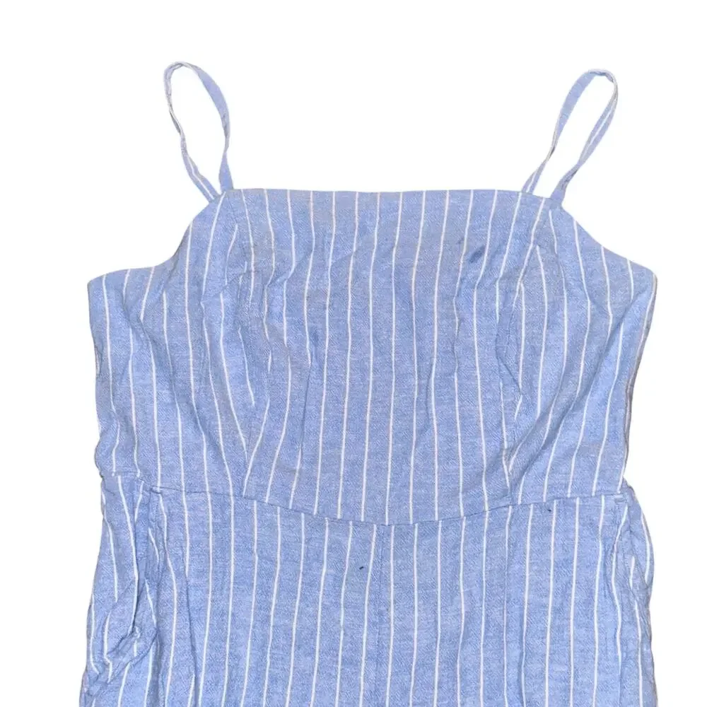 Old Navy Sleeveless Cami Jumpsuit Women's Size XL Blue Striped Linen Blend